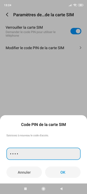 Veuillez confirmer votre nouveau code PIN et sélectionner OK