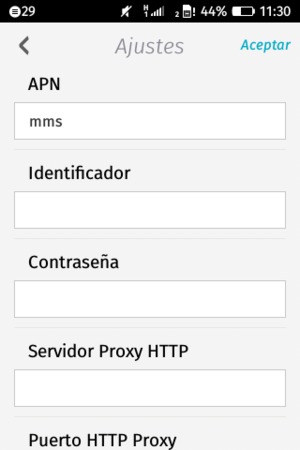 Introduzca la información de Internet y seleccione Aceptar