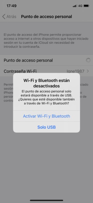Seleccione Activar Wi-Fi y Bluetooth