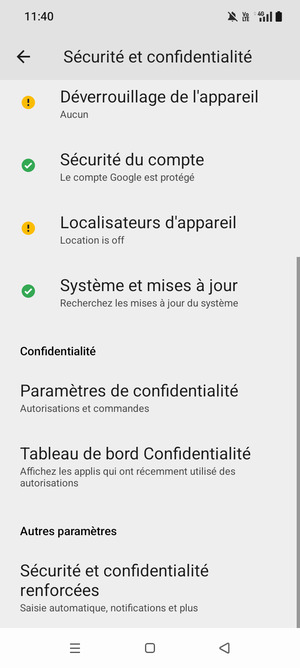 Faites défiler et sélectionnez Sécurité et confidentialité renforcées