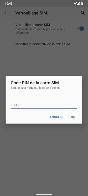 Veuillez confirmer votre nouveau code PIN de la carte SIM et sélectionner OK
