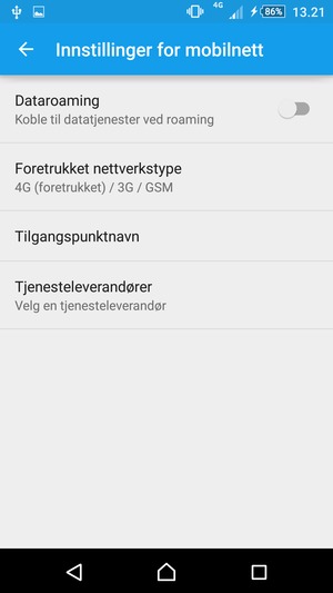 For å bytte nettverk hvis det oppstår nettverksproblemer, velg Tjenesteleverandører