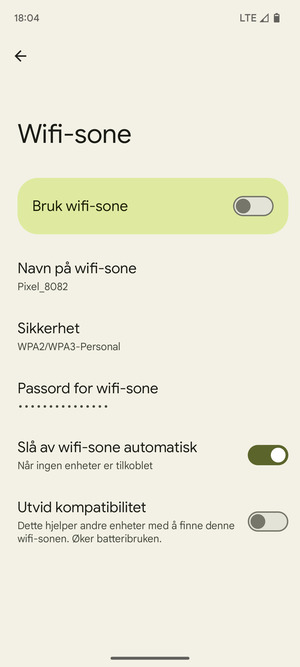 Velg Passord for wifi-sone