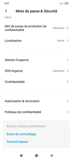 Faites défiler et sélectionnez Confidentialité
