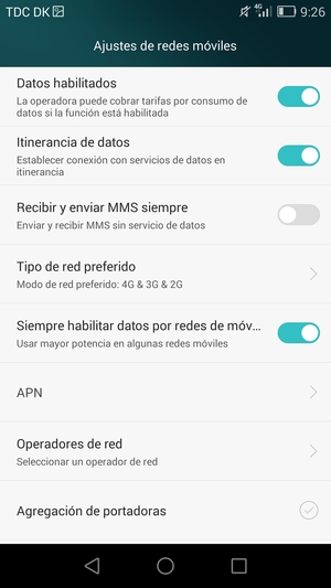 Activar o desactivar Itinerancia de datos