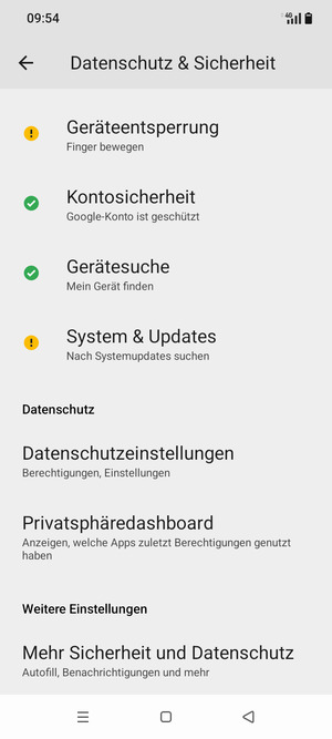 Scrollen Sie und wählen Sie Mehr Sicherheit und Datenshutz