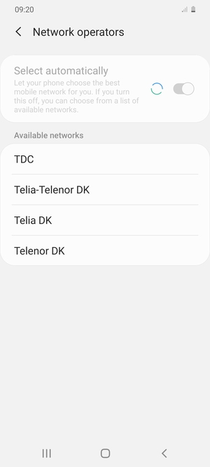 Select a network operator from the list