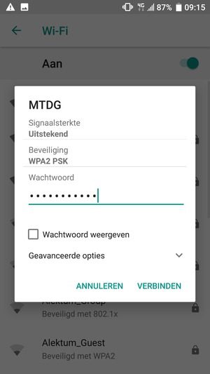 Voer het WiFi-wachtwoord in en selecteer VERBINDEN