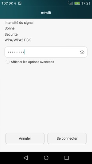 Saisissez le mot de passe du Wi-Fi et sélectionnez Se connecter