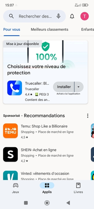 Sélectionnez la barre de Recherche
