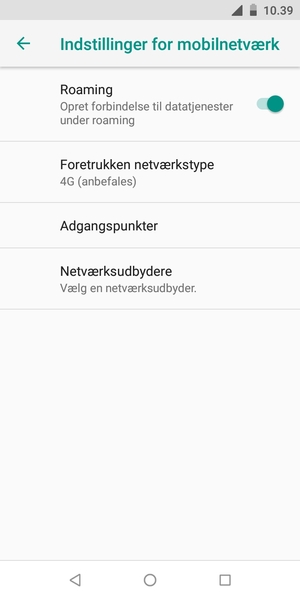 Slå Roaming til eller fra