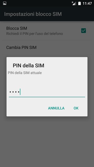 Inserisci PIN della SIM attuale e seleziona OK