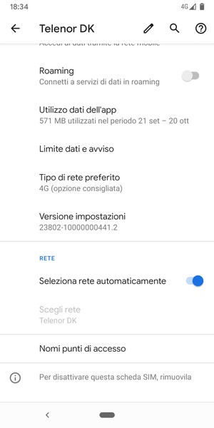 Disattiva Seleziona rete automaticamente