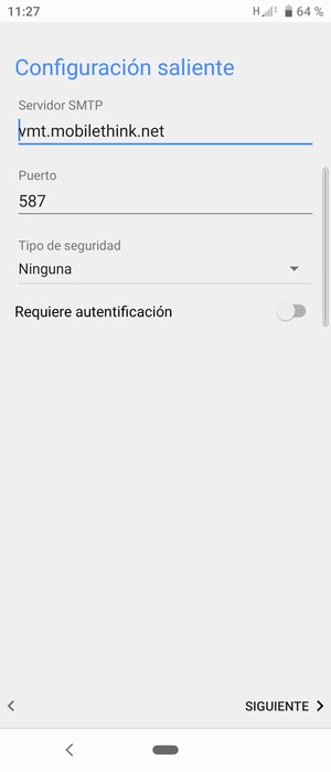 Desactive Requiere autentificación. y seleccione SIGUIENTE