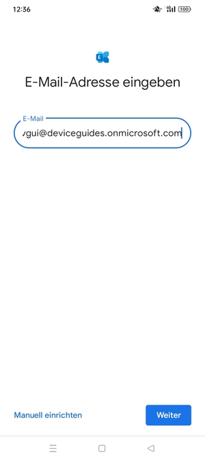 Geben Sie Ihre E-Mail-Adresse ein und wählen Sie Manuell einrichten