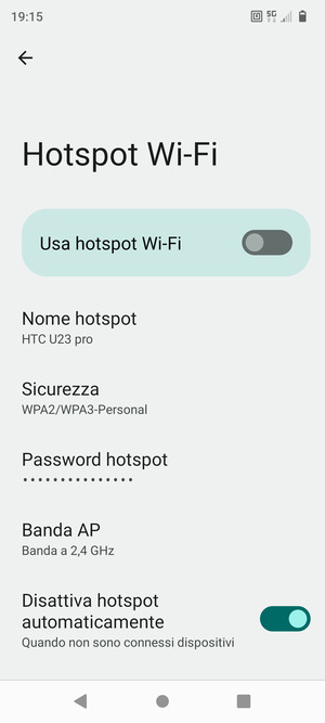 Seleziona Password hotspot