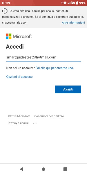 Inserisci il tuo indirizzo Hotmail e seleziona Avanti
