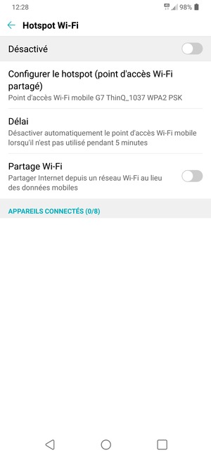 Sélectionnez Configurer le hotspot (point d'accès Wi-Fi partagé)