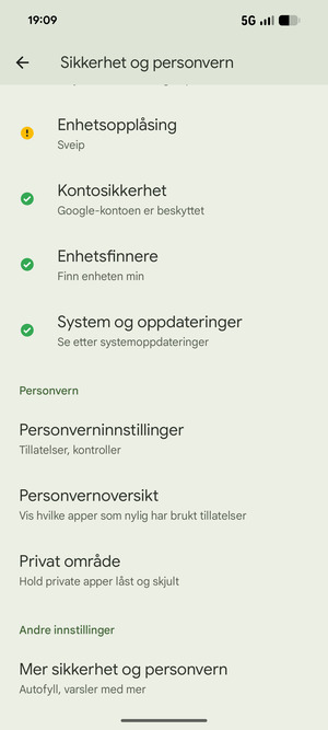 Bla til og velg Mer sikkerhet og personvern