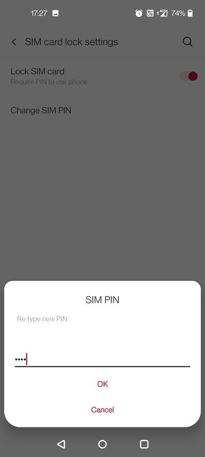 Confirm your new SIM PIN and select OK