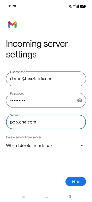 Enter Username and Incoming server address. Select Next