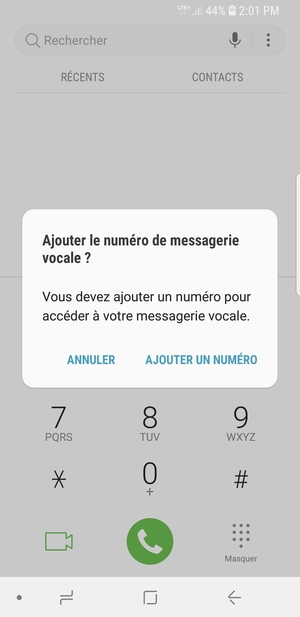 Si votre messagerie vocale n'est pas configurée, sélectionnez AJOUTER UN NUMÉRO