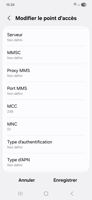Faites défiler vers le bas et saisissez les informations MMS