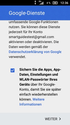 Wählen Sie WEITER