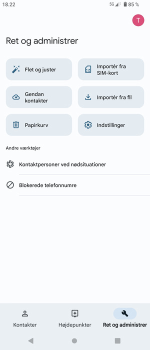 Vælg Importér fra SIM-kort