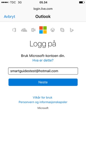 Skriv inn e-postadresse og velg Neste