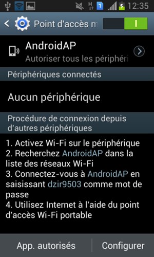 Votre téléphone est maintenant configuré pour être utilisé comme modem