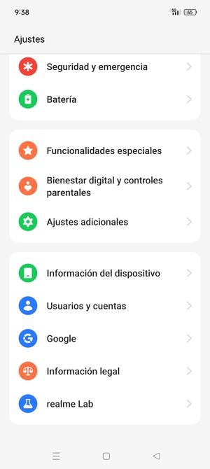 Desplácese y seleccione Información del dispositivo