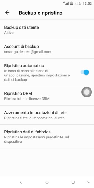 Torna al menu Backup e ripristino e seleziona Account di backup