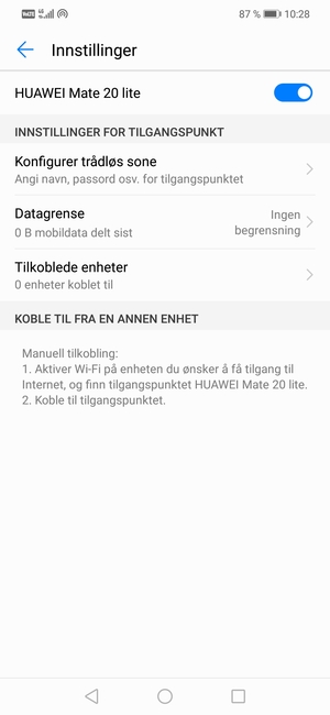 Telefonen din er konfigurert for bruk som et modem