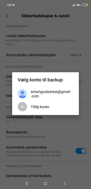 Vælg din sikkerhedskopi-konto