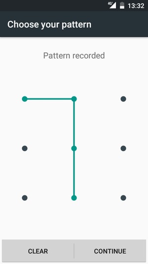 Draw an unlock pattern and select CONTINUE