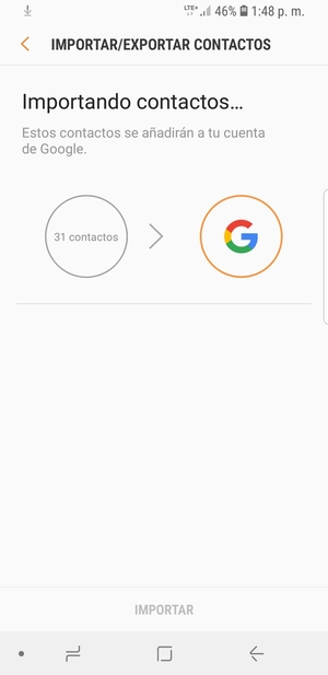 Sus contactos se guardarán en su cuenta de Google y se guardarán en su teléfono la próxima vez que Google sea sincronizado.