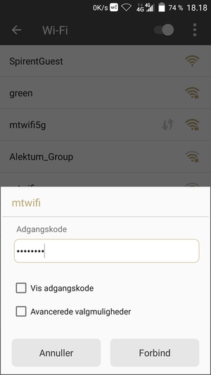 Indtast Wi-Fi adgangskoden og vælg Forbind