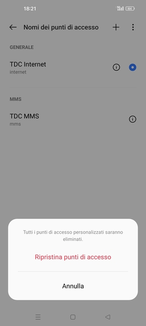 Seleziona Ripristina punti di accesso