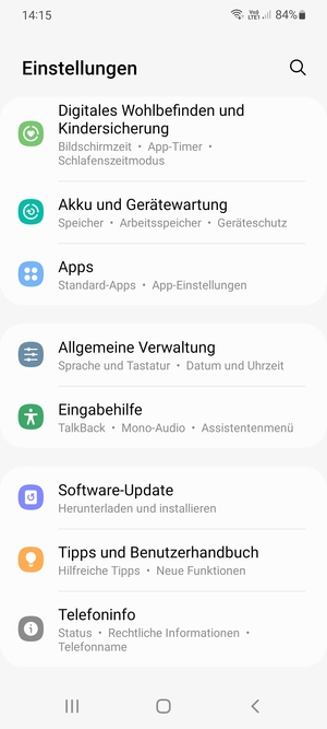 Scrollen Sie und wählen Sie Software-Update