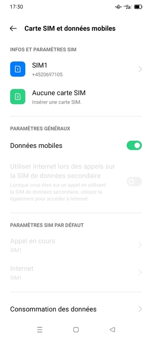 Sélectionnez SIM1 ou SIM2