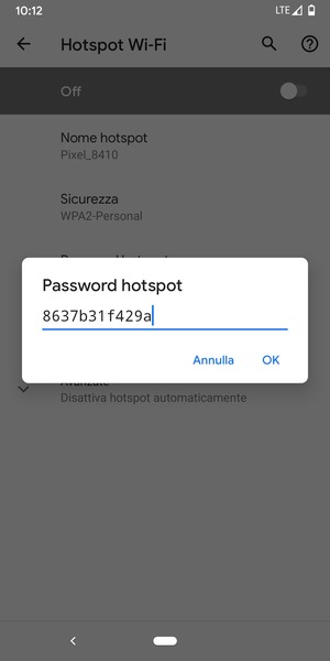 Inserisci una password dell'hotspot Wi-Fi di almeno 8 caratteri e seleziona OK