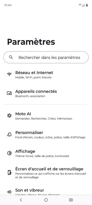 Sélectionnez Réseau et Internet