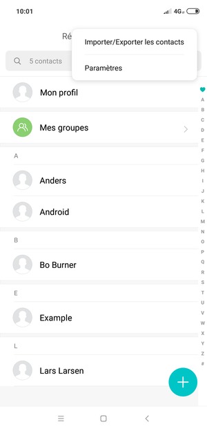 Sélectionnez Importer/Exporter les contacts