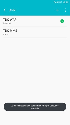 Votre téléphone va être réinitialisé avec les paramètres Internet et MMS par défaut