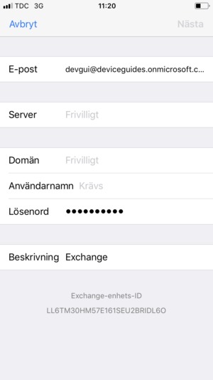 Ange din Exchange-e-postinformation och välj Nästa