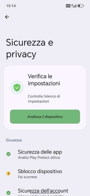 Per attivare il blocco dello schermo, vai al menu Sicurezza e privacy e seleziona Sblocco dispositivo