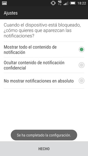 Seleccione la opción deseada y seleccione HECHO
