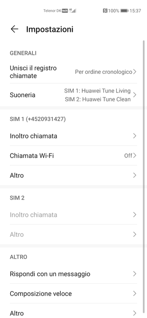 Scorri fino a SIM 1 o SIM 2 e seleziona Altro