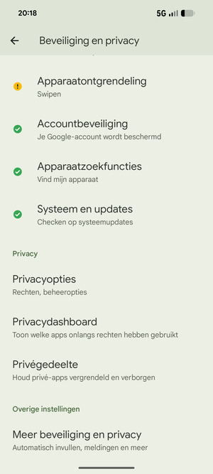 Scroll naar en selecteer Meer beveiliging en privacy